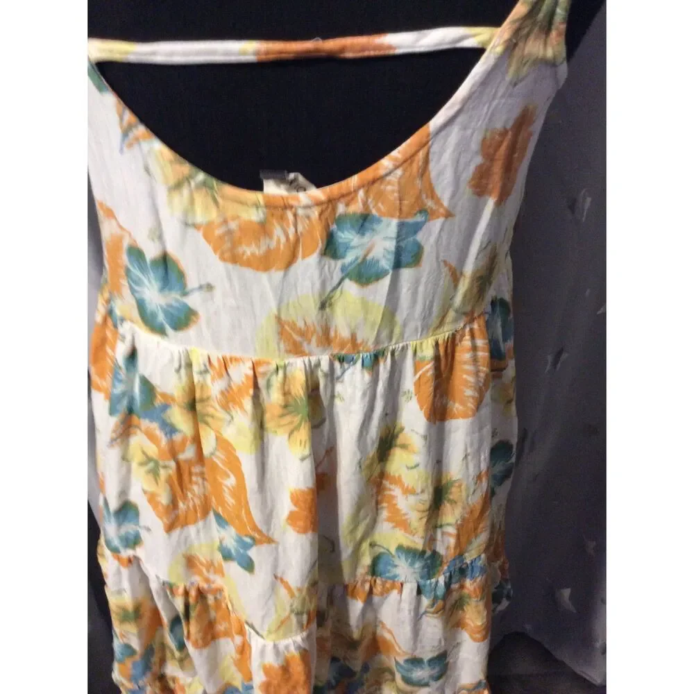Roxy Summer Dress Spaghetti Straps Floral Print Tiered Ruffles Small S